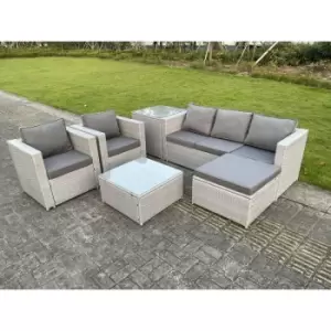 Fimous 5 Seater Outdoor Light Grey Rattan Lounge Complete Sofa Set with Coffee Table and Big Footstool