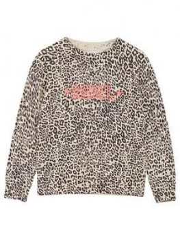 Mintie by Mint Velvet Girls Olivia Animal Print Jumper - Neutral Size Age: 11-12 Years, Women