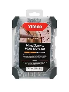 Timco Screws, Plug & Drill Bit Gold Mixed Tray - 261Pcs