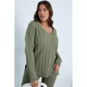 I Saw It First Olive Cable Knit Collared Jumper - Green