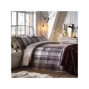 Dreams & Drapes Colville Check Printed Reversible Duvet Cover Set, Plum, Double