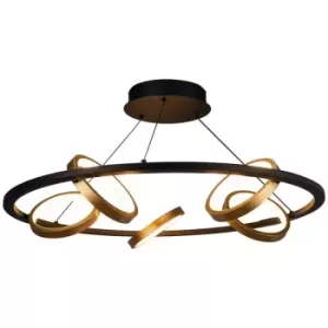 Luminosa Geneseo Round Ceiling Pendant, 5 Ring, 36W LED, 3200K, 2200lm, Satin Black, Gold