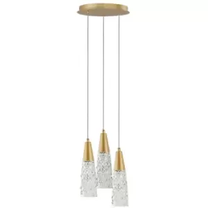 Merano Connecticut 3 Light Cluster Pendant Ceiling Light Brushed Gold Steel, Clear Structured Glass LED G9