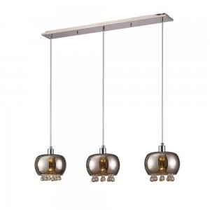 Ceiling Pendant 3 Light E14 Linear Mirrored Glass, Polished Chrome, Clear Glass