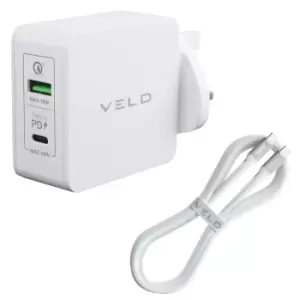 VELD 48W Super-Fast 2 Port Wall Charger + 1.5m Type-C to Type-C 60W Cable