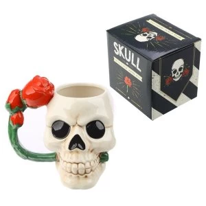 Skull and Rose Shaped Handle Ceramic Mug