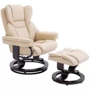 HOMCOM Pu Leather Manual Reclining Armchair Footstool Set Padded Seat - Cream