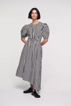 Harlin Curve Sleeve Gingham Dress, Black Gingham / UK 10