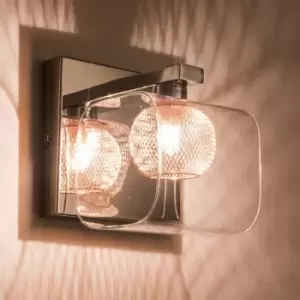 Harperliving - Single Wall Light , G9 Cap , Polished Chrome finish , Glass Shade and Copper mesh