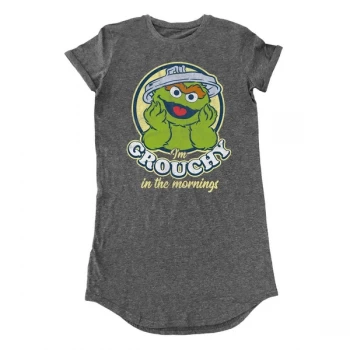 Sesame Street - Grouchy In The Morning Womens Small T-Shirt Dress - Grey