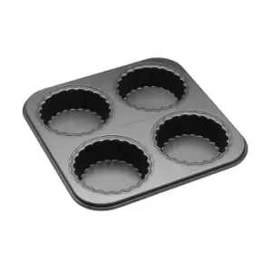 MasterClass Non Stick Four Cup Tartlet Pan with Loose Bases 26cm Black