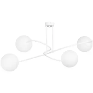 Emibig Selbi White Globe Multi Arm Semi Flush Ceiling light with White Glass Shades, 4x E14