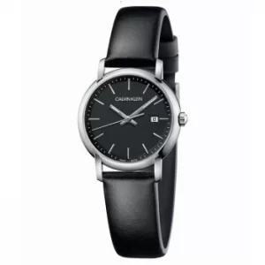 Calvin Klein Established Ladies Black Leather Strap Watch