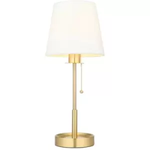 Merano Florence Base & Shade Table Lamp, Satin Brass Plate, Vintage White Fabric