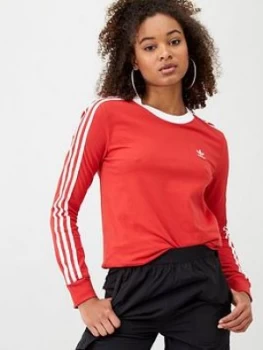 adidas Originals 3S Long Sleeve Top - Red, Size 8, Women