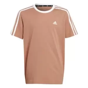 adidas 3 Stripe T Shirt Junior Girls - Beige