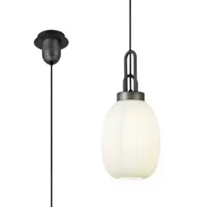 Yorktown Ceiling Pendant E27 20cm Almond Ribbed Glass, Opal Black, Aged Pewter