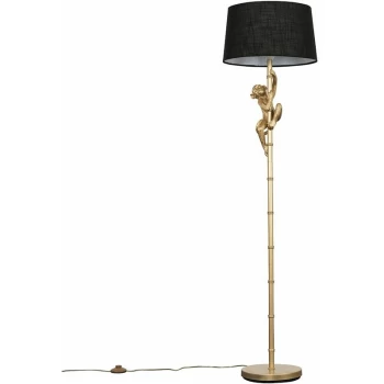 Hanging Monkey Floor Lamp in Gold with Doretta Shade - Black - No Bulb