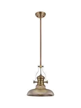 Telescopic Dome Ceiling Pendant E27 With 30cm Round Glass Shade, Antique Brass, Smoked