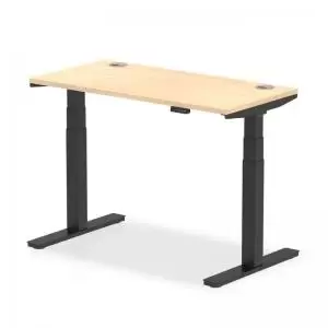 Air 1200 x 600mm Height Adjustable Desk Maple Top Cable Ports Black