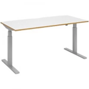 Elev8 Rectangular Sit Stand Single Desk with White & Oak Coloured Melamine Top and Silver Frame 2 Legs Touch 1600 x 800 x 675 - 1300 mm