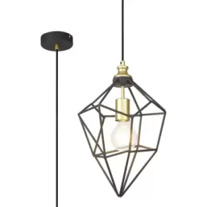 Luminosa Medium Wire Pendant, 1 x E27, Painted Gold & Sand Black