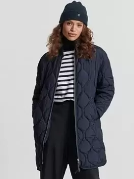 Superdry Studios Longline Quilted Coat - Navy, Size 10, Women