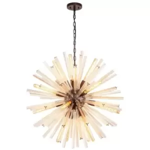 Luminosa Lighting - Luminosa 16 Light E27, Round Pendant Brown Oxide , Champagne Gold Glass