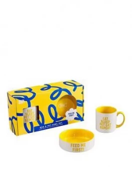 Wild & Woofy Mug And Pet Bowl Set - Cat