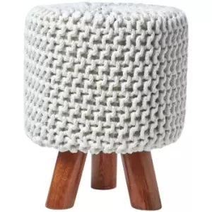 Natural Tall Cotton Knitted Footstool on Legs - Natural - Homescapes