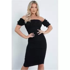 I Saw It First Black Bengaline Puff Sleeve Ruched Bust Mini Dress - Black