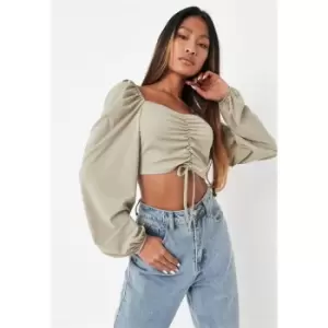 Missguided Ruched Blouson Milkmaid - Green