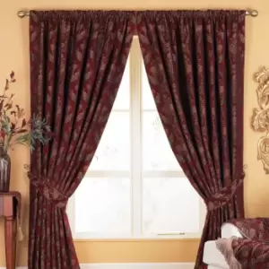 Paoletti Shiraz Damask Jacquard Pencil Pleat Curtains (Pair) Polyester Burgundy (168X183Cm)