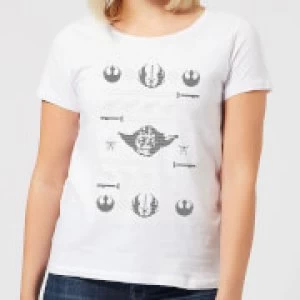 Star Wars Yoda Sabre Knit Womens Christmas T-Shirt - White - M