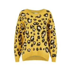 Yumi Mustard Animal Print Knitted Jumper - Yellow