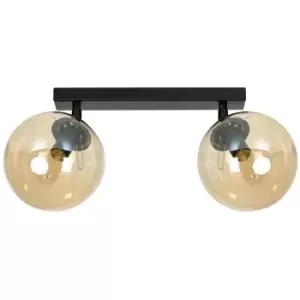 Emibig Tofi Black Globe Twin Ceiling Spotlight with Amber Glass Shades, 2x E14