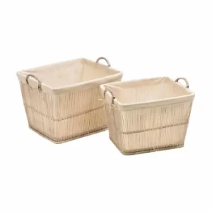 Premier Housewares Rattan and Bamboo Storage Baskets with Cotton Liners Set of 2, white