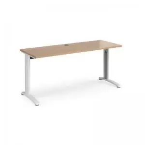 TR10 straight desk 1600mm x 600mm - white frame and beech top