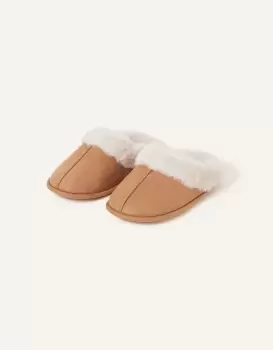 Accessorize Womens Faux Fur Mule Slippers Tan, Size: S