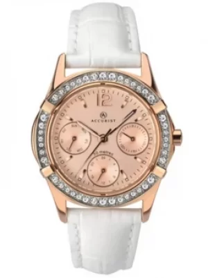 Accurist Ladies Contemporary Rose Gold Tone White Leather Strap...