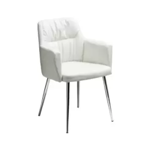 White Leather Effect Chair With Chrome Legs