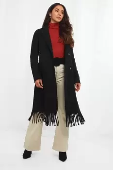 Fringed Hem Longline Coat