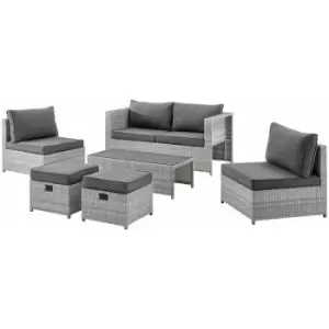 Dark Grey Rattan Grey Cushions 6 Piece Sofa Set