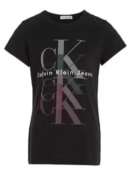 Calvin Klein Jeans Girls Monogram Repeat Slim T-Shirt - CK Black, Size Age: 14 Years, Women