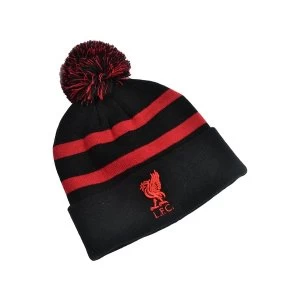 Liverpool Striped Ski Bobble Knitted Hat Red Black