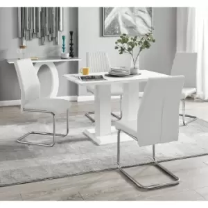 Furniturebox UK - Furniturebox Imperia 4 High Gloss White Modern Dining Table And 4 White Lorenzo Chrome Faux Leather Faux Leather Dining Chairs