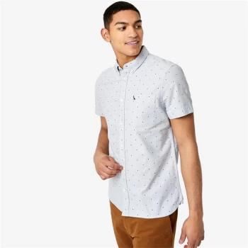 Jack Wills Dean Short Sleeve Dot Oxford Shirt - Lt Ash Marl