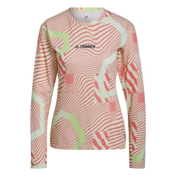 adidas Terrex Primeblue Trail Graphic Long-Sleeve Top Wom - Almost Lime / Acid Red