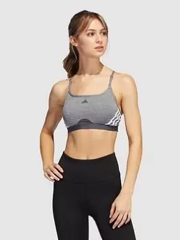 adidas Train 3 Stripe Bra (Light Support) - Dark Grey Heather, Size L, Women