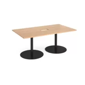 Eternal rectangular boardroom table 1800mm x 1000mm with central cutout 272mm x 132mm - Black base and beech top